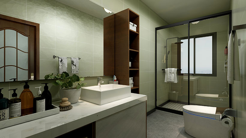 设计师将简单的线条运用在卫浴空间中，凸显出了空间的层次感，整体设计更加简约和舒适。