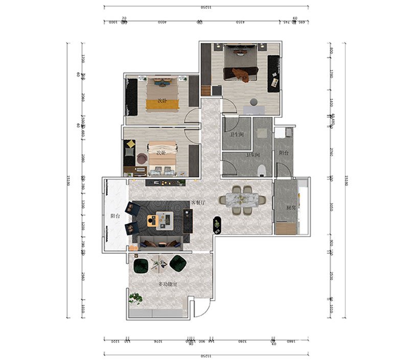 湖南张家界110平方轻奢风三室一厅装修案例