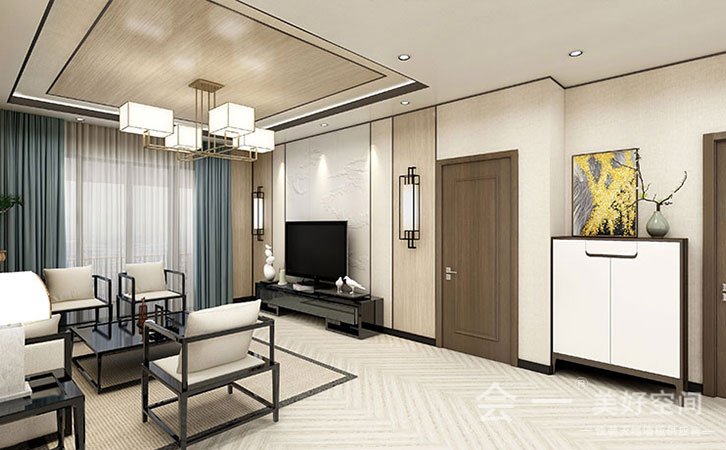 新疆阿克苏120平方新中式客厅3装修案例