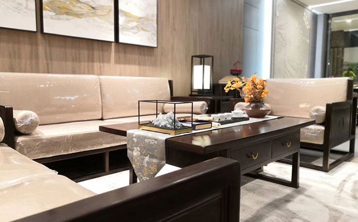 中山物界品牌店民用120平方新中式客厅装修案例4